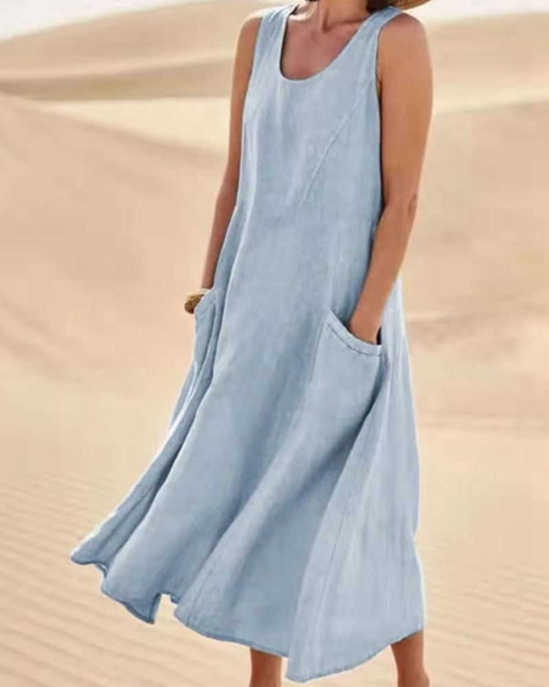 Abito lungo da donna Lydia senza maniche – vestibilità comoda, casual, con tasche