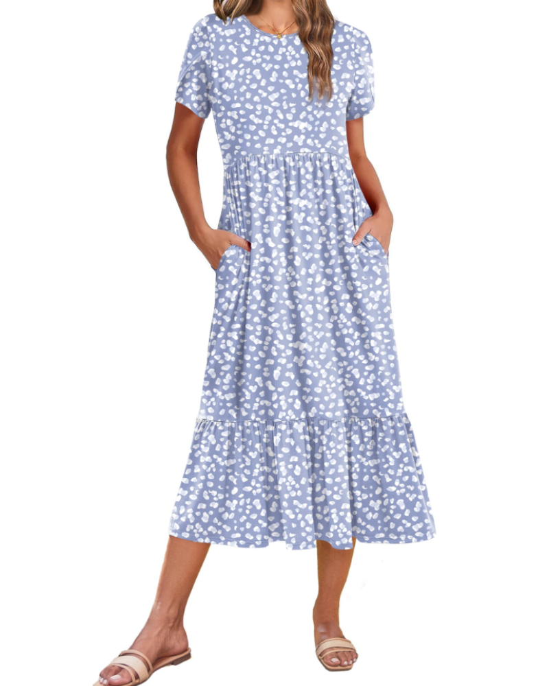 Emily Women's Tiered Midi Dress – A-Line Dress with Pockets for Work and Vacation