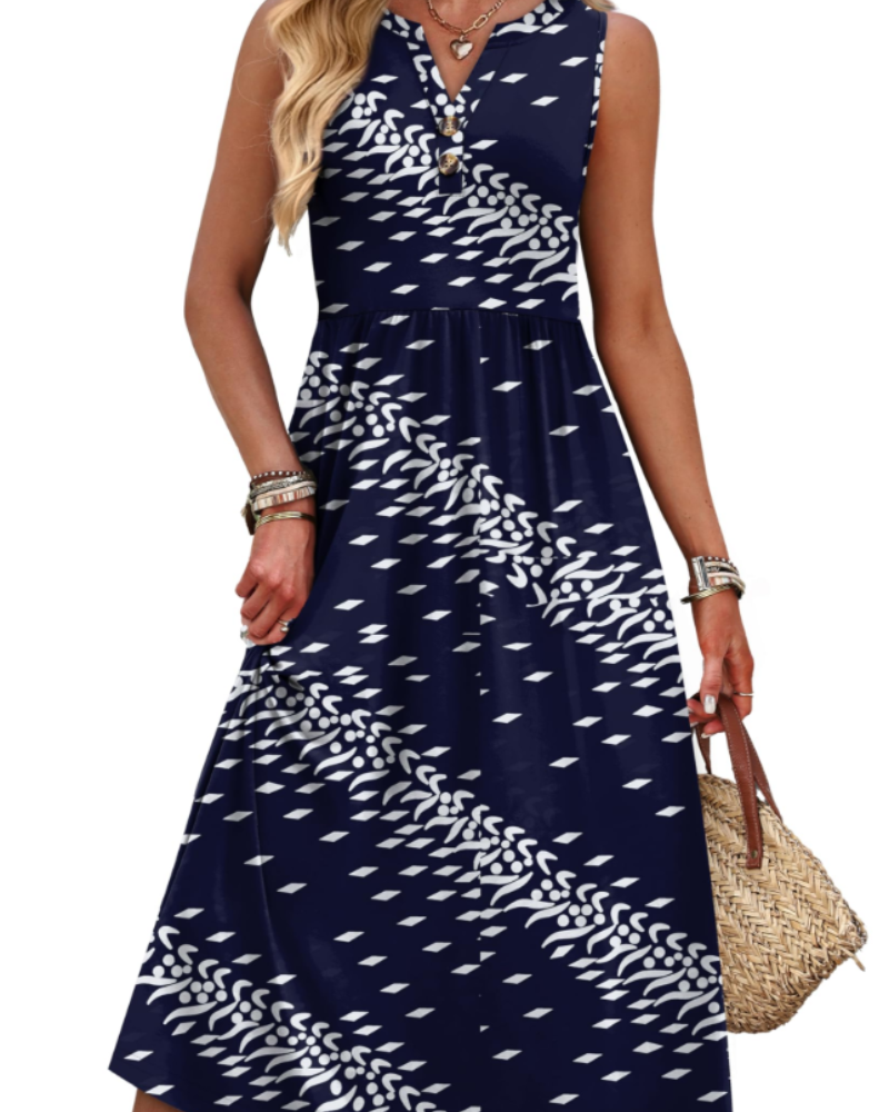 Maxi abito da donna Sophia – Abito con scollo a V, bottoni sul davanti, tasche e spacco laterale