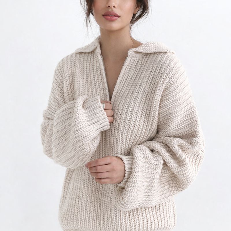 Women's Knitted Sweater with Zipper | Casual Sweater 0