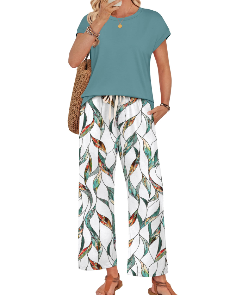 Avery Women's Lounge Set – Cap Sleeve Top and Wide Leg Pants for Travel and Resort Wear