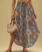 Elena Women’s Floral Midi Skirt – High Waist Pleated Pull-On Skirt