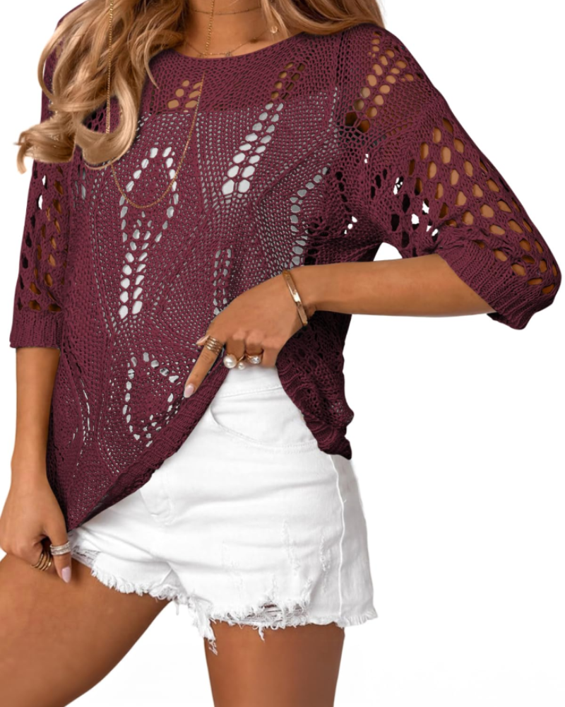Top de punto de ganchillo para mujer Madison – Prenda playera de hombros descubiertos para usar en complejos turísticos