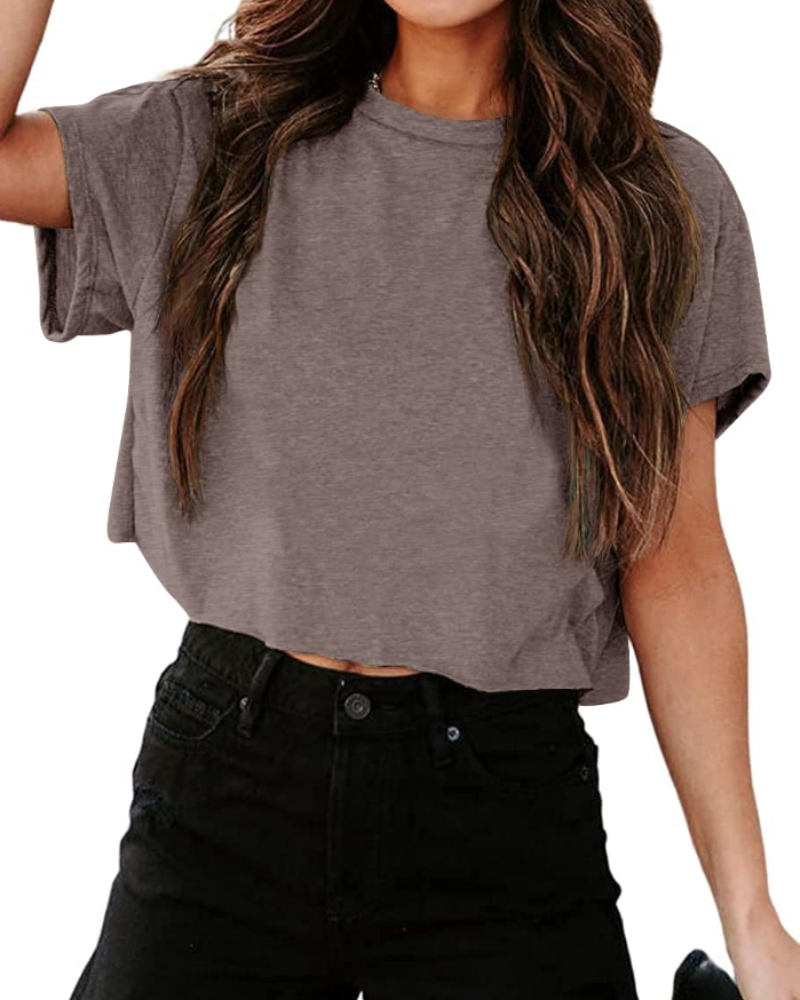 Top corto extragrande para mujer Talia – Camiseta deportiva para gimnasio con hombros descubiertos