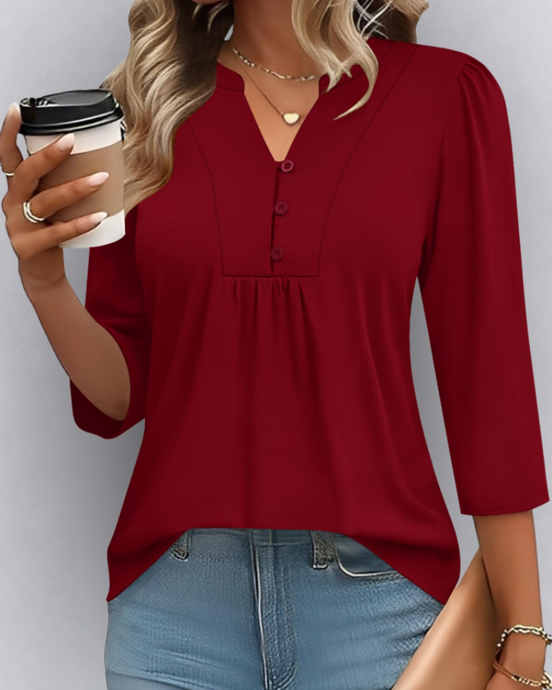 Camicetta boho da donna Isla – Top estivo casual con scollo a V, maniche 3/4 e pieghe