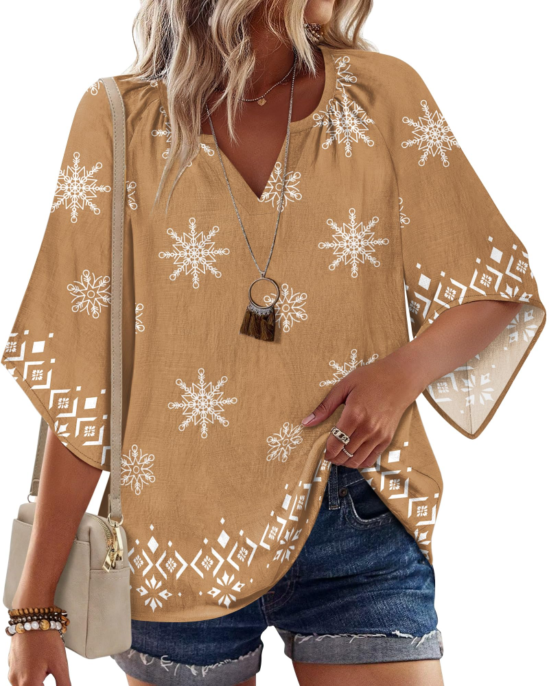 Blusa túnica bohemia para mujer Carmen – Top floral vaporoso de verano con escote en V y corte informal