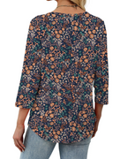 Blouse à col en V Aubrey pour femme – manches 3/4, devant plissé, haut d’été casual