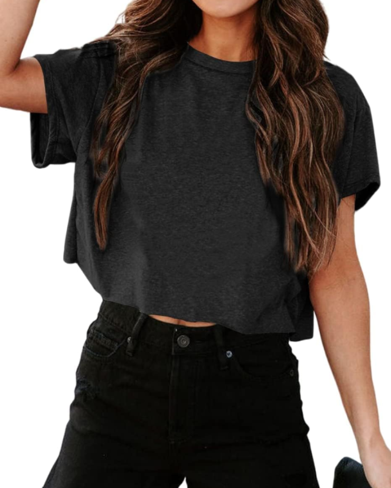 Top corto extragrande para mujer Talia – Camiseta deportiva para gimnasio con hombros descubiertos