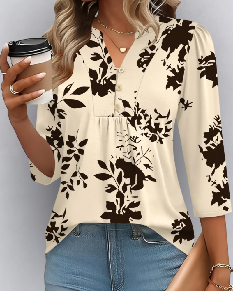 Camicetta boho da donna Isla – Top estivo casual con scollo a V, maniche 3/4 e pieghe