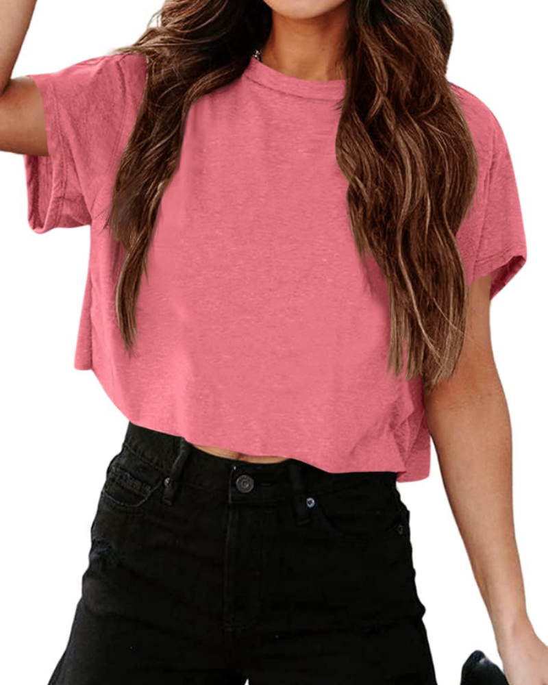 Top corto extragrande para mujer Talia – Camiseta deportiva para gimnasio con hombros descubiertos