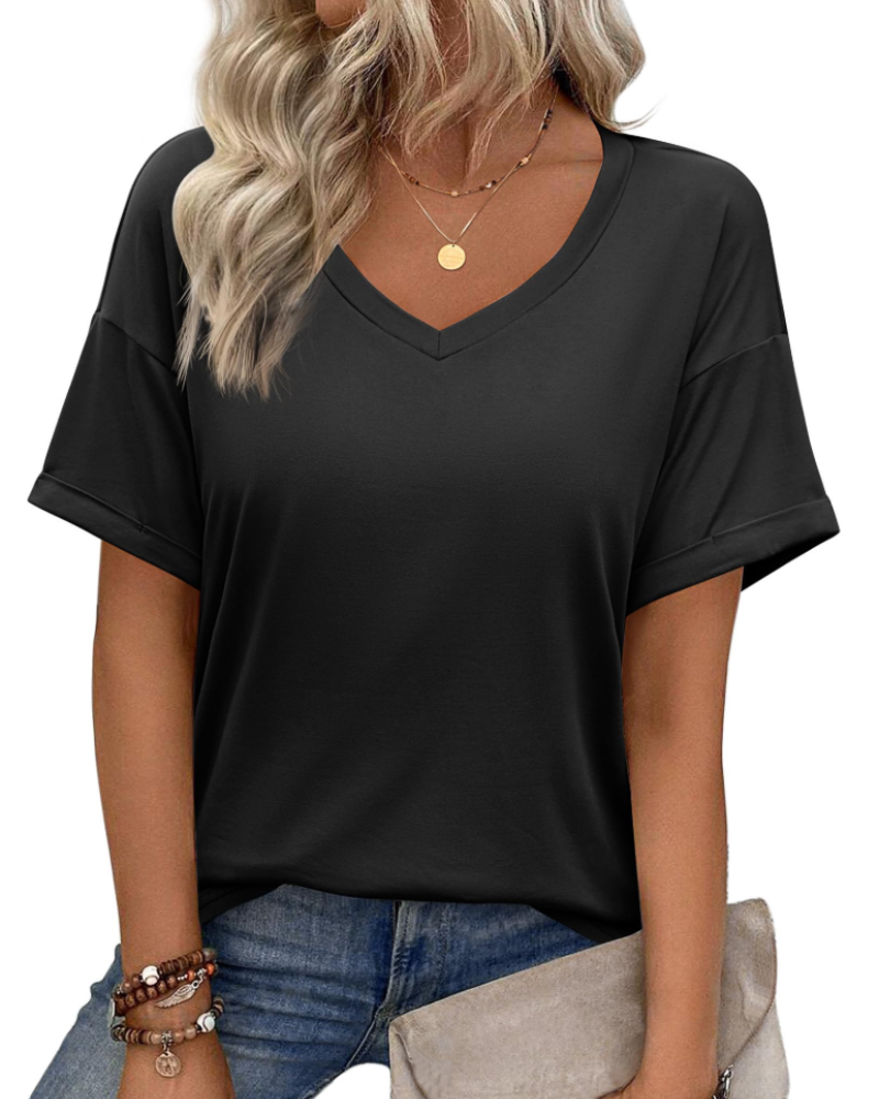 Top tipo túnica para mujer Mabel – Blusa informal de verano con estampado, escote en V y corte holgado