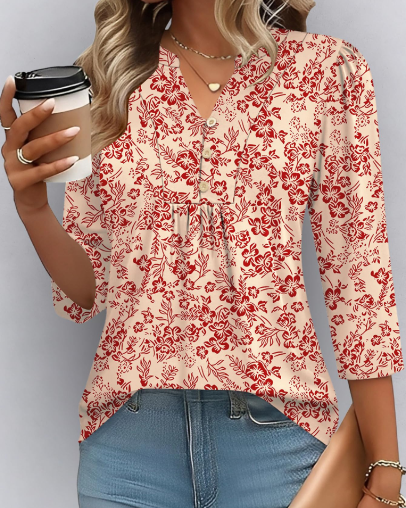 Camicetta boho da donna Isla – Top estivo casual con scollo a V, maniche 3/4 e pieghe