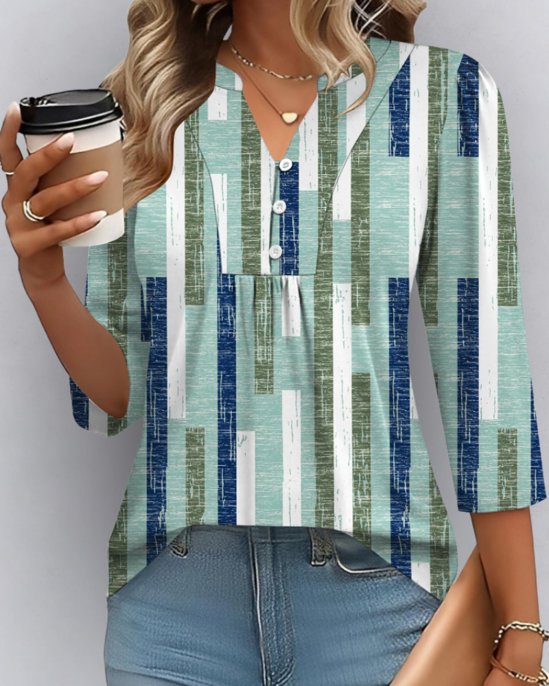 Camicetta boho da donna Isla – Top estivo casual con scollo a V, maniche 3/4 e pieghe