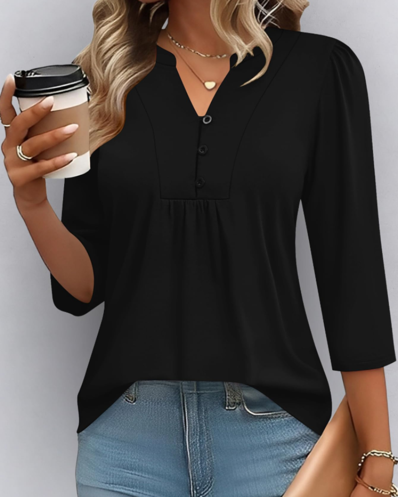 Camicetta boho da donna Isla – Top estivo casual con scollo a V, maniche 3/4 e pieghe