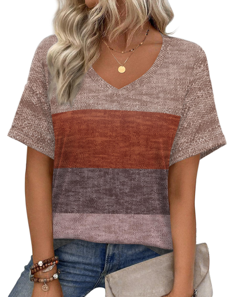 Top tipo túnica para mujer Mabel – Blusa informal de verano con estampado, escote en V y corte holgado