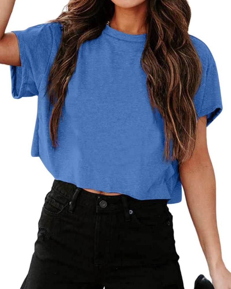Top corto extragrande para mujer Talia – Camiseta deportiva para gimnasio con hombros descubiertos