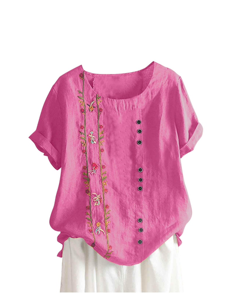 Blusa floral para mujer Brooke – Top de verano de algodón y lino, corte holgado y manga corta