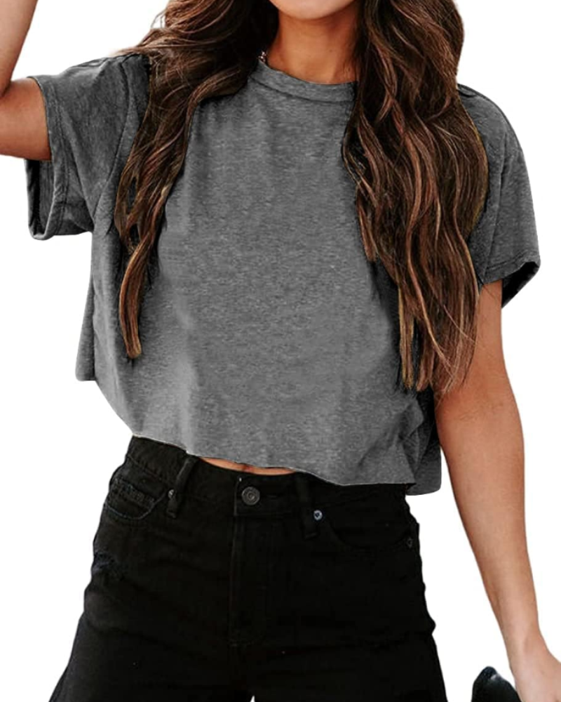 Top corto extragrande para mujer Talia – Camiseta deportiva para gimnasio con hombros descubiertos