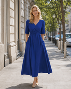 Marley Women’s Midi Wrap Dress – Elegant Cotton Blend V-Neck Dress with Pockets