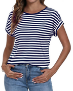 T-shirt da donna Emma a righe – Maglietta a maniche corte con girocollo per un look estivo casual