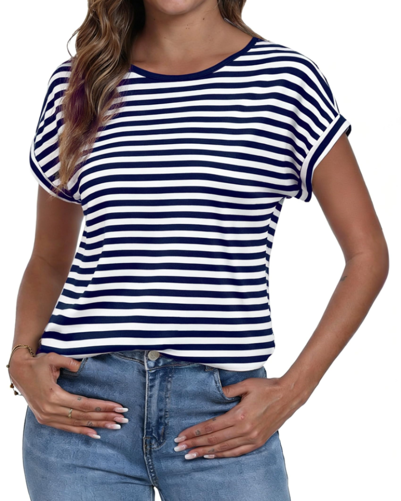 T-shirt da donna Emma a righe – Maglietta a maniche corte con girocollo per un look estivo casual