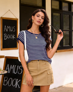 T-shirt da donna Emma a righe – Maglietta a maniche corte con girocollo per un look estivo casual
