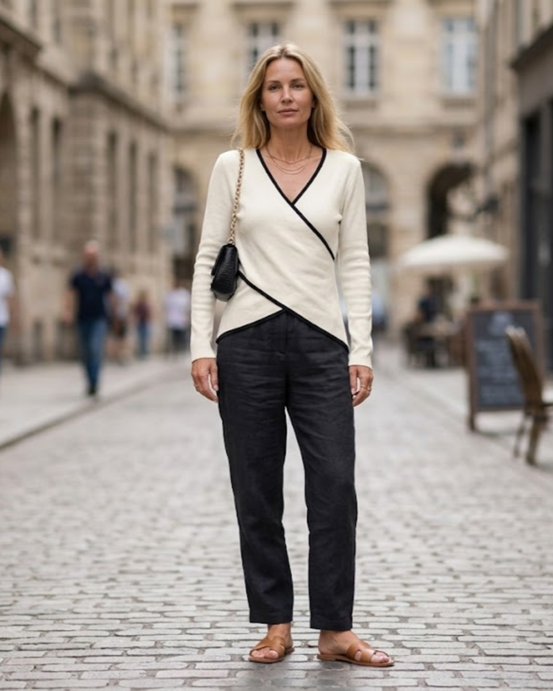 Jersey de cuello de pico para mujer Naya – Suéter de punto suave y elegante para looks informales y de oficina