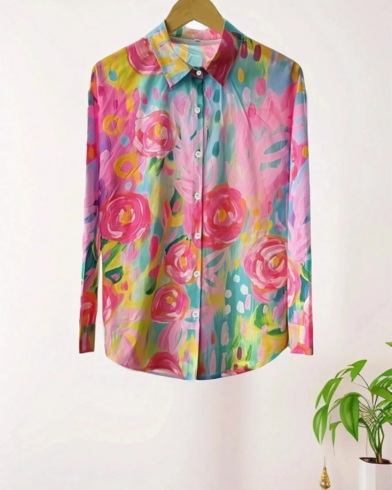Blouse imprimée pour femme Taylor – Chemise fleurie colorée boutonnée à coupe décontractée