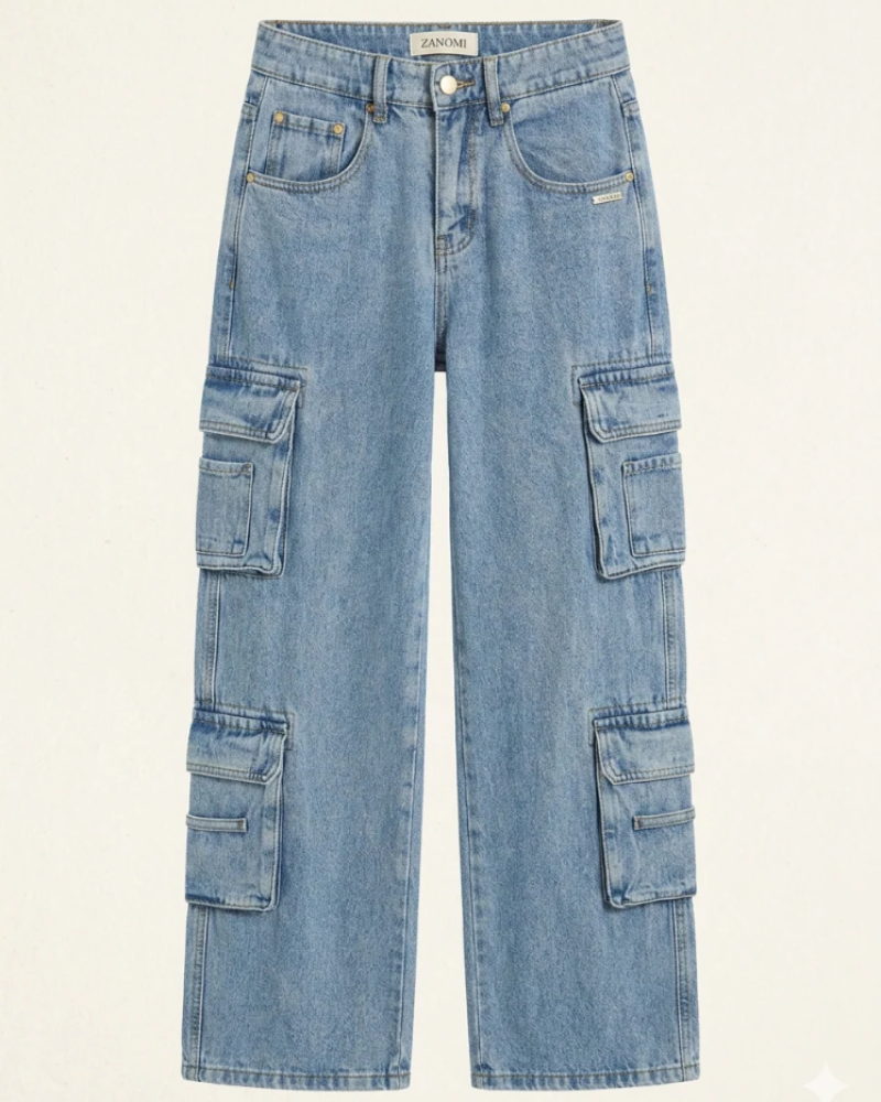 Lena Women’s Cargo Jeans – Retro Baggy Wide Leg Jeans with Utility Pockets