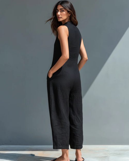 Jumpsuit da donna Arielle – jumpsuit senza maniche, con scollo a V e gamba ampia