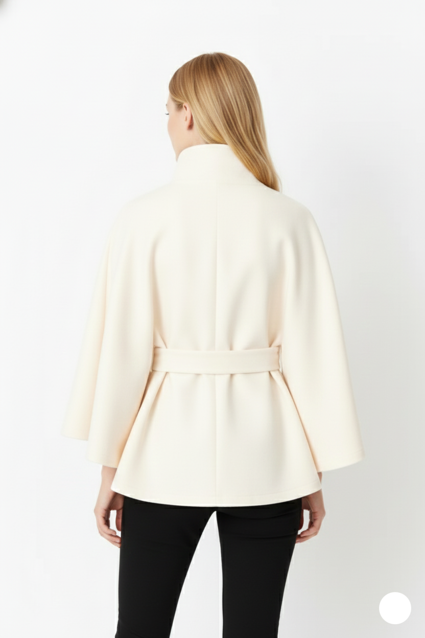 Abrigo de mezcla de lana para mujer Ivanna – Elegante abrigo largo de invierno con cinturón y cuello alto