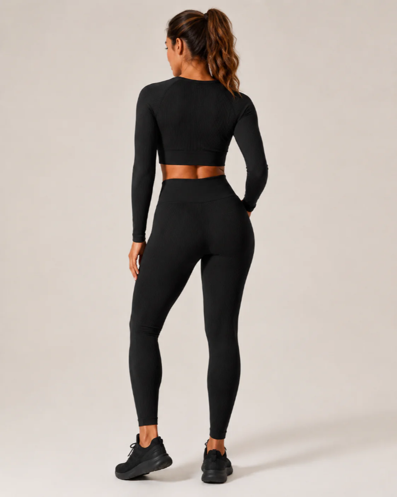 Ensemble de sport sans coutures Whitney pour femme – crop top à manches longues et leggings taille haute