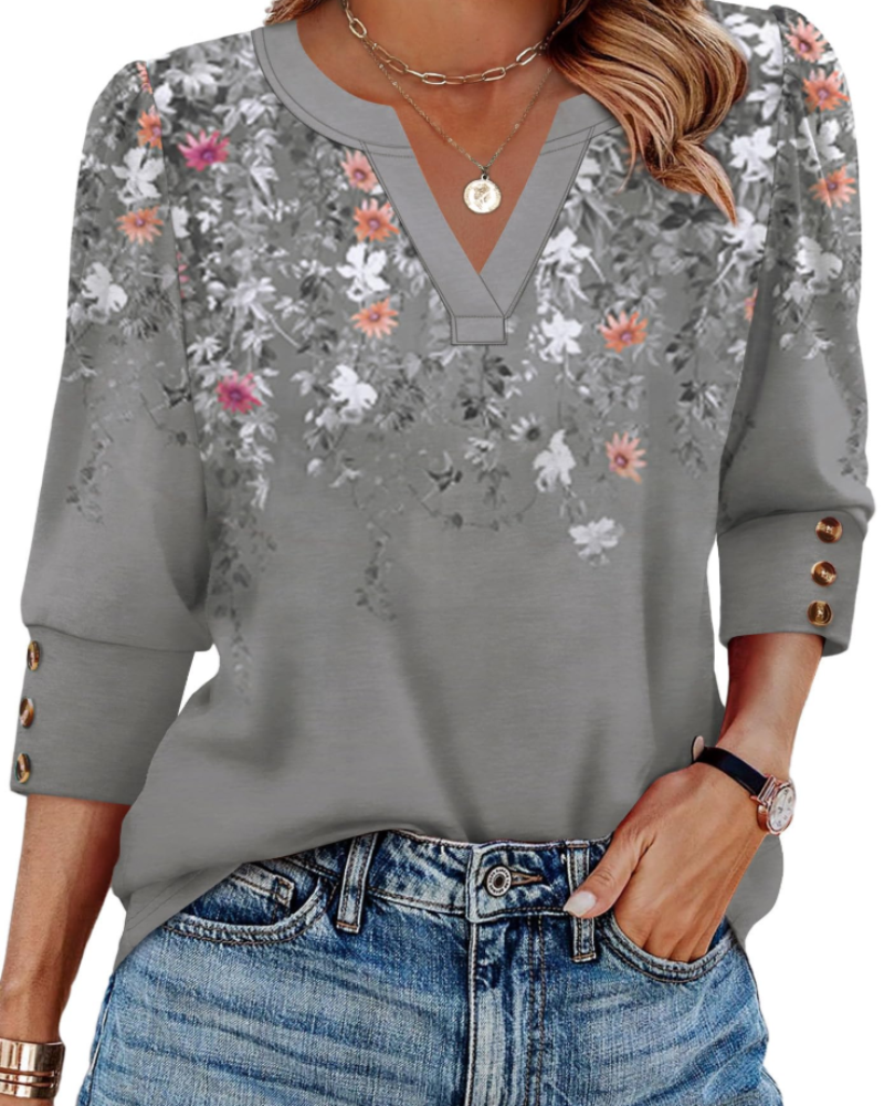 Zara Blouse | Elegant V-Neck, 3/4 Sleeves 0