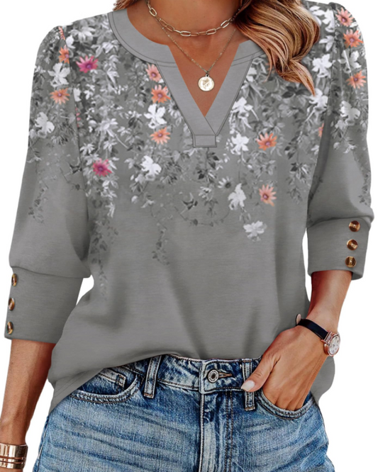 Zara Blouse | Elegant V-Neck, 3/4 Sleeves 0