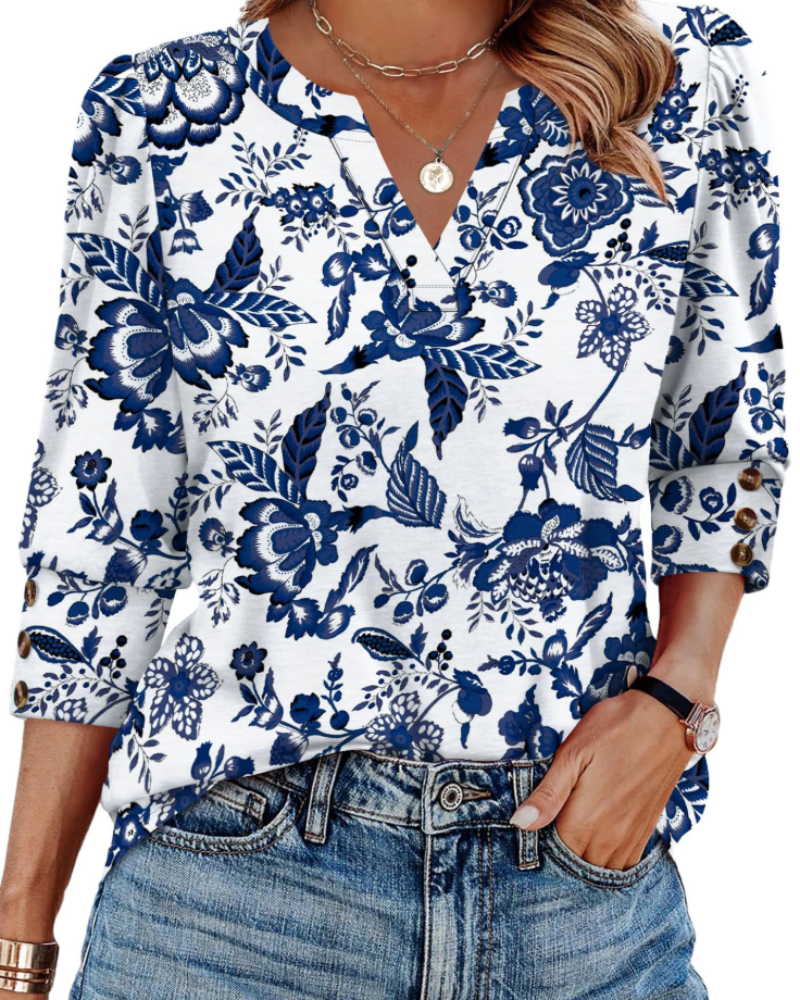 Zara Blouse | Elegant V-Neck, 3/4 Sleeves 9