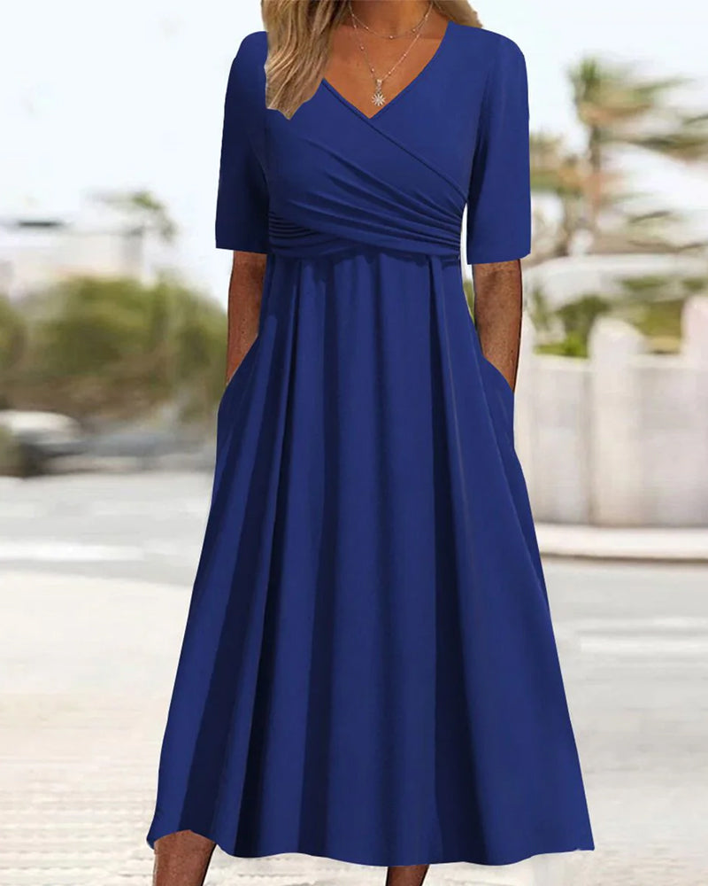 Marley Women’s Midi Wrap Dress – Elegant Cotton Blend V-Neck Dress with Pockets