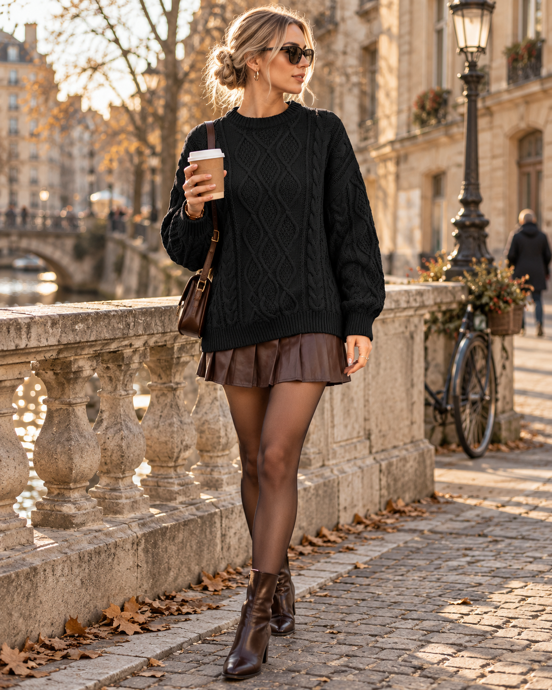 Juniper Women's Cable Knit Oversized Sweater – Long Sleeve Diamond-Pattern Pullover