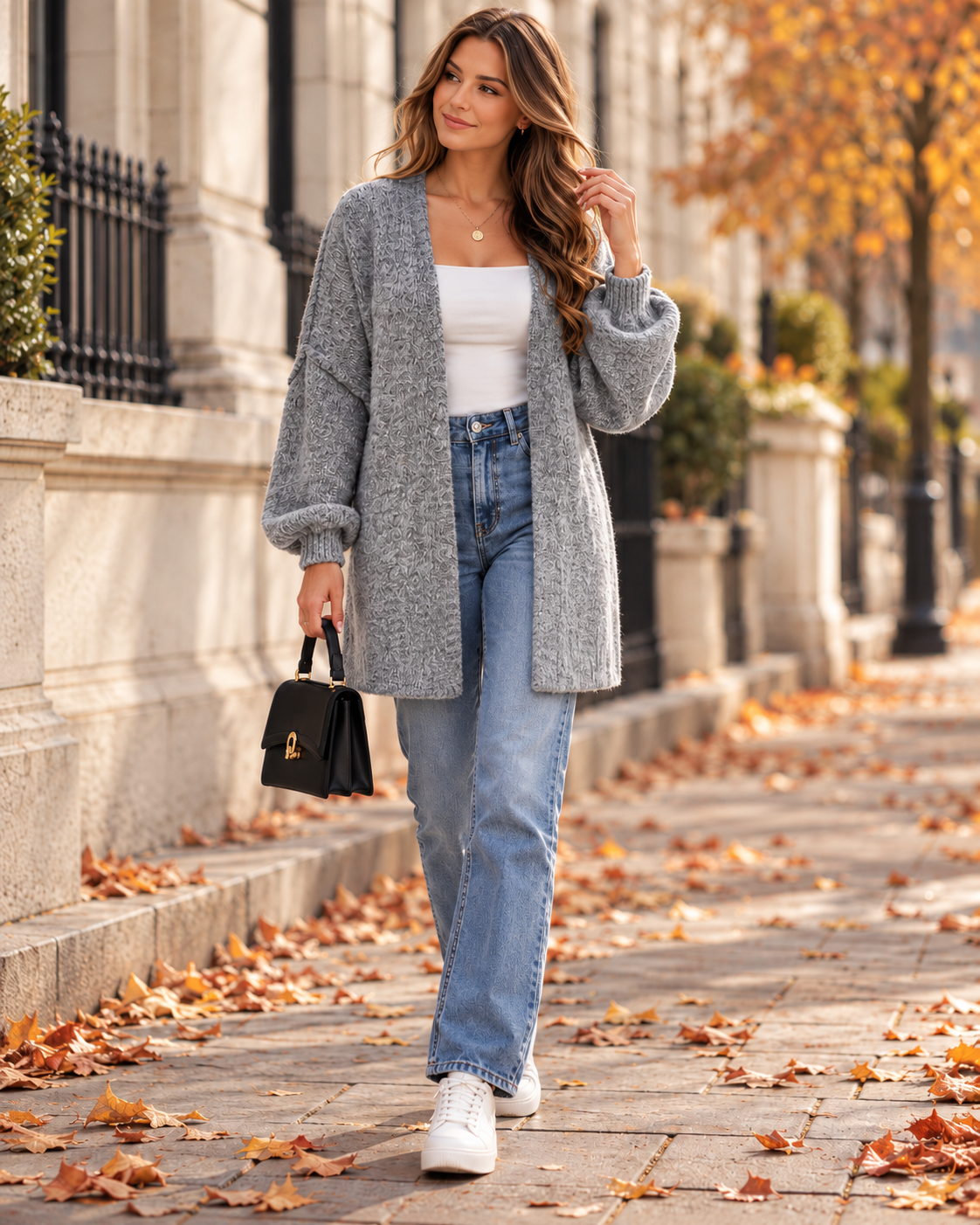 Cardigan long oversize ouvert sur le devant pour femme Wynona avec épaules tombantes et poignets