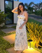 Rosamund Women's Printed Midi Dress – White Spaghetti Strap Summer Style