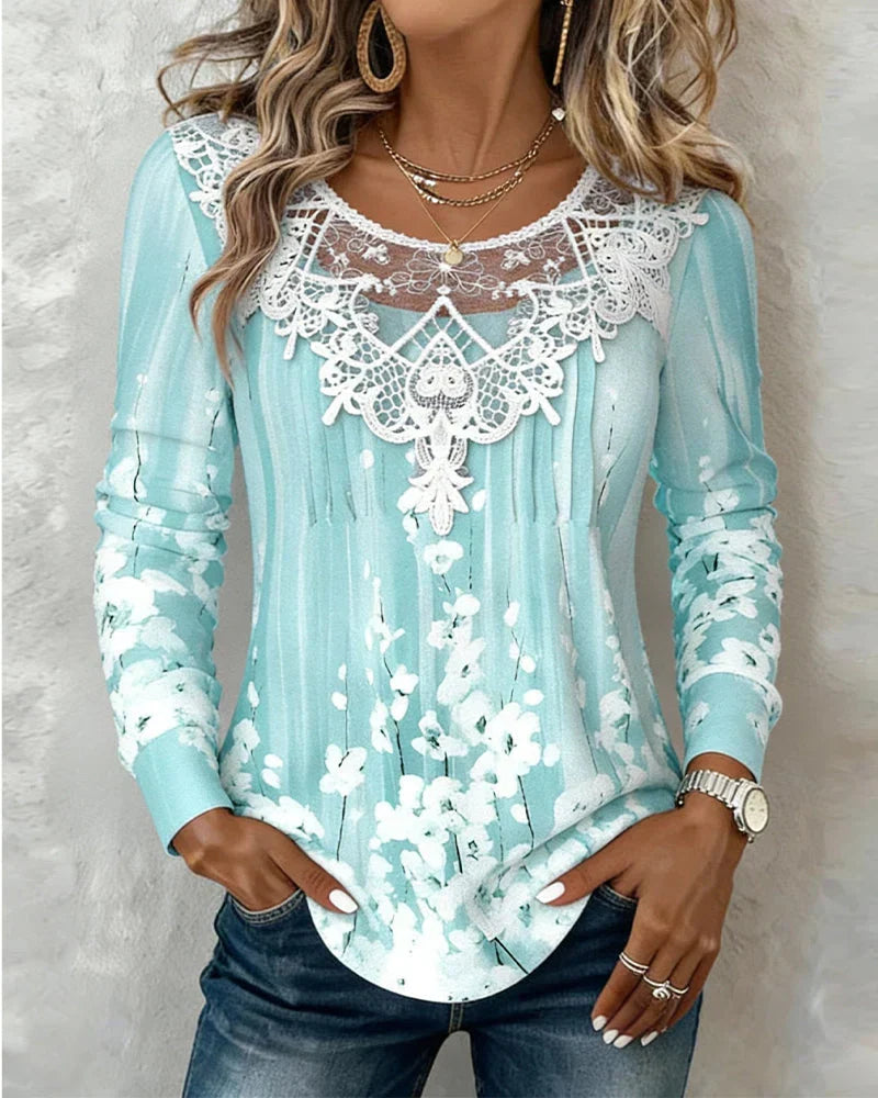 Blusa floral de encaje para mujer Josephine – Mangas largas y elegante diseño estampado