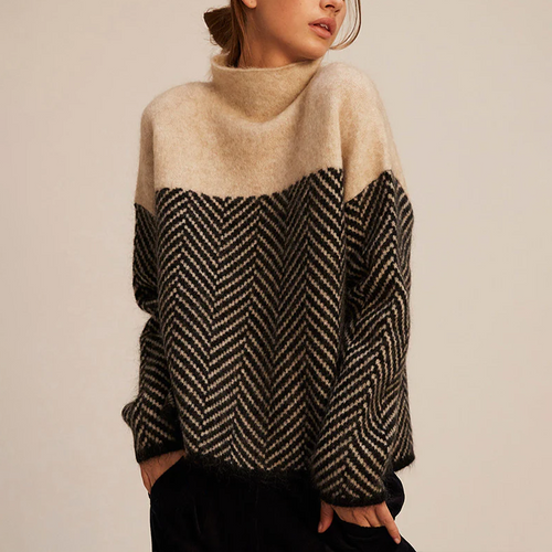 Maglione a collo alto in cashmere da donna Arla – Pullover invernale in maglia a chevron oversize