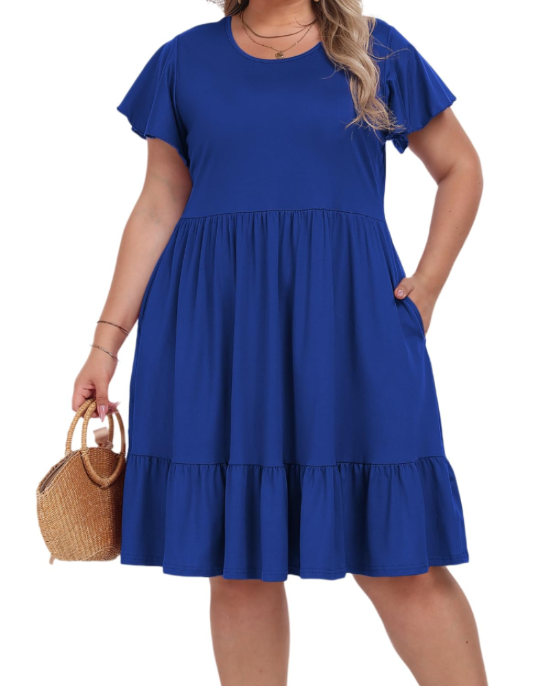 Vivian Women's Plus Size Midi Dress – High Waist A-Line Dress with Pockets