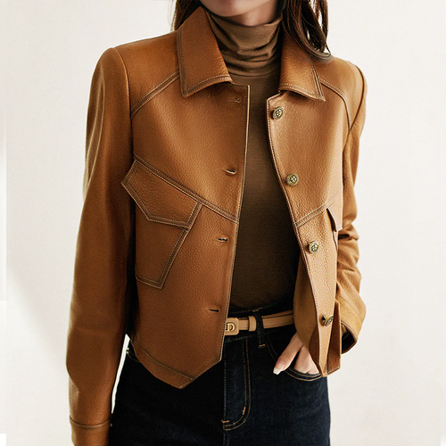 Giacca da donna in pelle Anita – Elegante giacca casual con colletto e abbottonatura