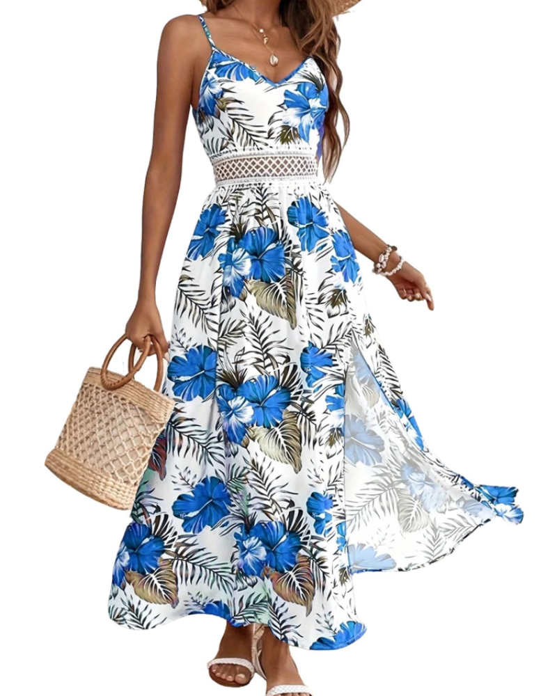 Robe longue fleurie pour femme Paige – Robe d’été bohème fluide à col en U et bretelles ajustables