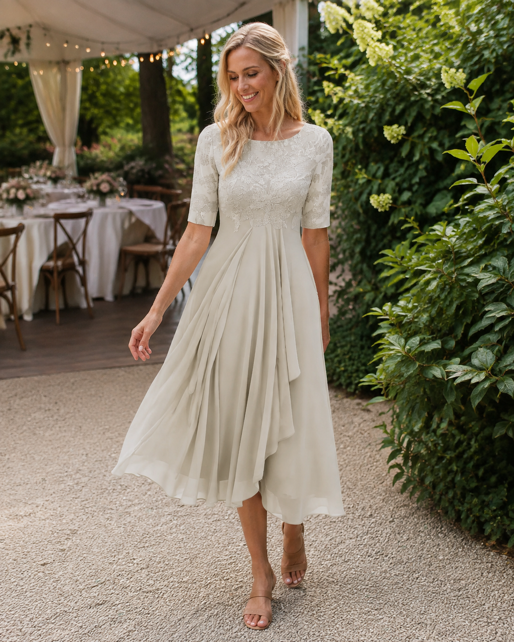 Vestido midi de línea A para mujer Ophelia – vestido ligero de verano con detalles de encaje