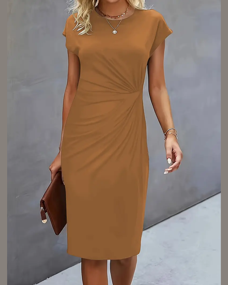 Mylene Women's Midi Dress – Round Neck Elegant Dress for Office and Events