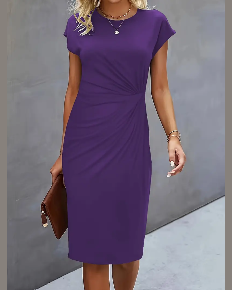Mylene Women's Midi Dress – Round Neck Elegant Dress for Office and Events