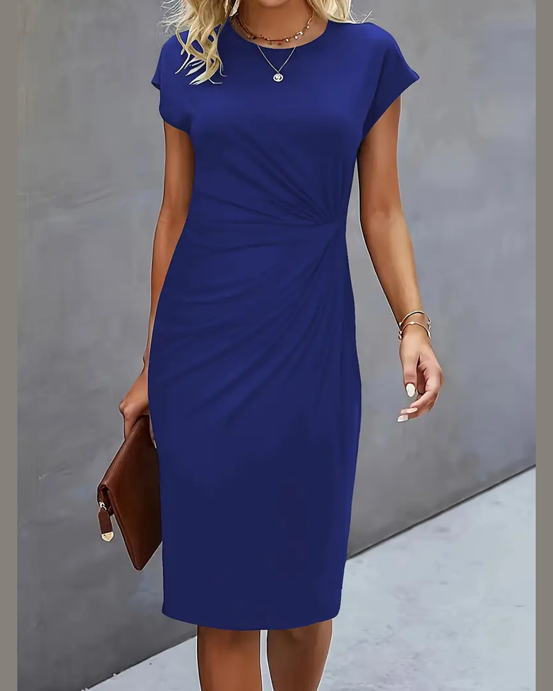 Mylene Women's Midi Dress – Round Neck Elegant Dress for Office and Events