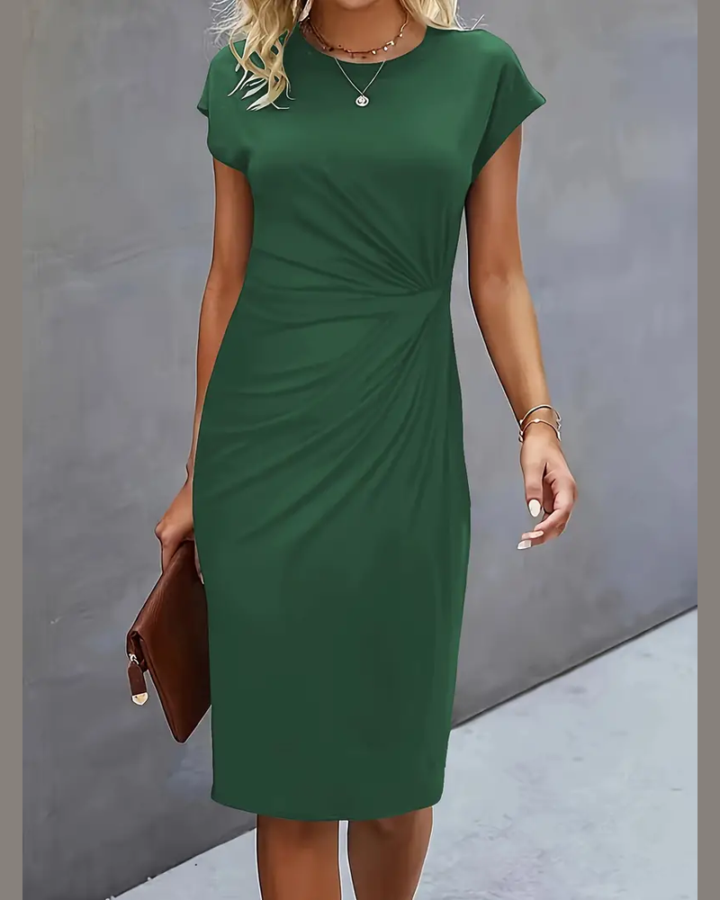 Mylene Women's Midi Dress – Round Neck Elegant Dress for Office and Events