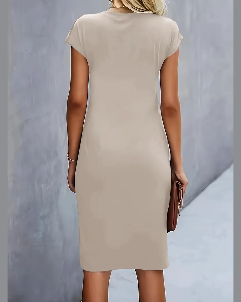 Mylene Women's Midi Dress – Round Neck Elegant Dress for Office and Events